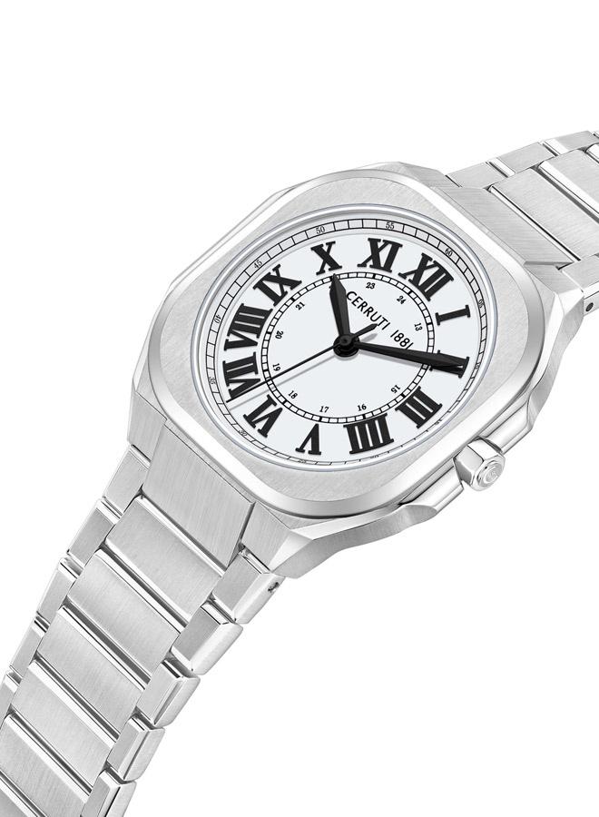 Men's Cerruti 1881 Leadi Analog White Watch Sapphire Coated Curve Glass And Stainless Steel Bracelet 42mm Water Resistant 5 ATM - CIWGH0042601