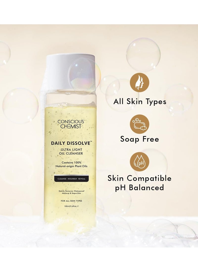 Conscious Chemist® Oil Cleanser for Face | 100ml | Cleanser for oily skin, Face Cleanser with Olives for Women & Men with SPF & Impurities For Soft & Glowing for all Skin, Natural Oil - Daily Dissolve