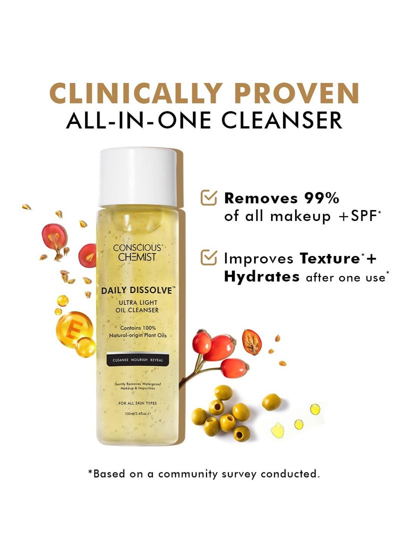 Conscious Chemist® Oil Cleanser for Face | 100ml | Cleanser for oily skin, Face Cleanser with Olives for Women & Men with SPF & Impurities For Soft & Glowing for all Skin, Natural Oil - Daily Dissolve