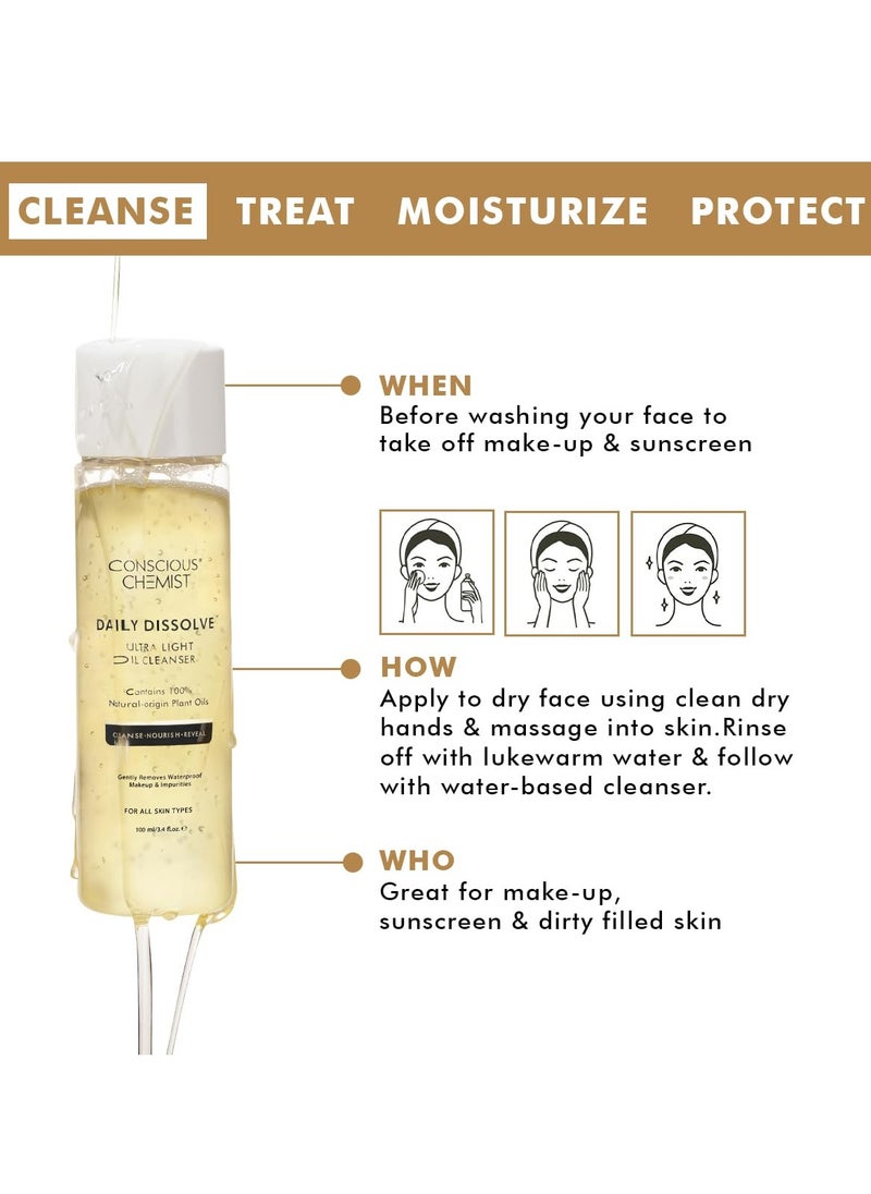 Conscious Chemist® Oil Cleanser for Face | 100ml | Cleanser for oily skin, Face Cleanser with Olives for Women & Men with SPF & Impurities For Soft & Glowing for all Skin, Natural Oil - Daily Dissolve