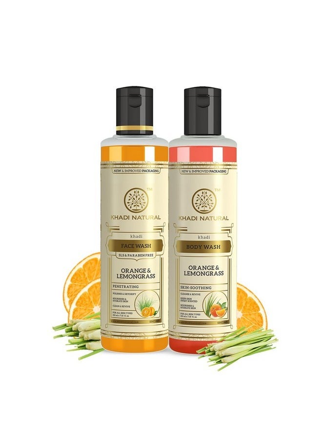 Orange & Lemongrass Combo (Face Wash & Body Wash| Detoxifies And Cleanses Skin|Regulates Oil Production|Sls & Paraben Free|210 Ml Each