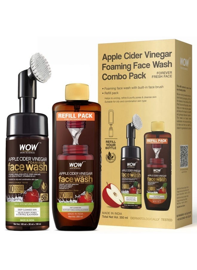 Apple Cider Vinegar Foaming Face Wash Combo Pack | Built In Brush | Refill Pack | For Oily Skin | Fresh, Clear Skin | Paraben & Sulphates Free | 350 Ml