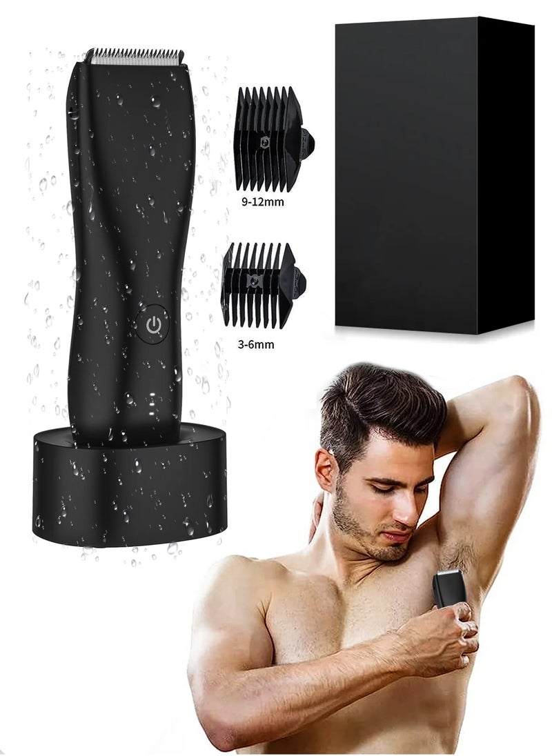 Men’s Electric Groin Hair Trimmer Wireless Waterproof Body Groomer with Electric Dock Charger for Men’s Underarm, Legs, Head, Hands, Body, and Private Parts Shaving