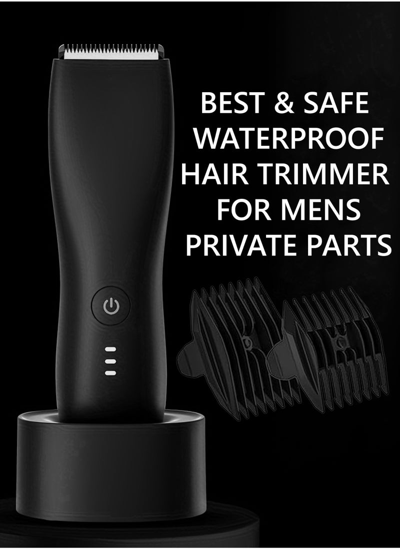 Men’s Electric Wireless Waterproof Body Hair Trimmer and Groin Shaver with Electric Dock Charger for Men’s Underarm, Legs, Head, Hands, Groin, Private Parts, and Full-Body Grooming