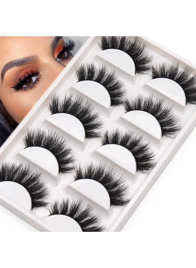 Lashes 5D Faux Mink Lashes 100% Handmade Luxurious Fake Eyelashes Lightweight Fluffy False Eyelashes 5 Pairs Pack (Fluffy)