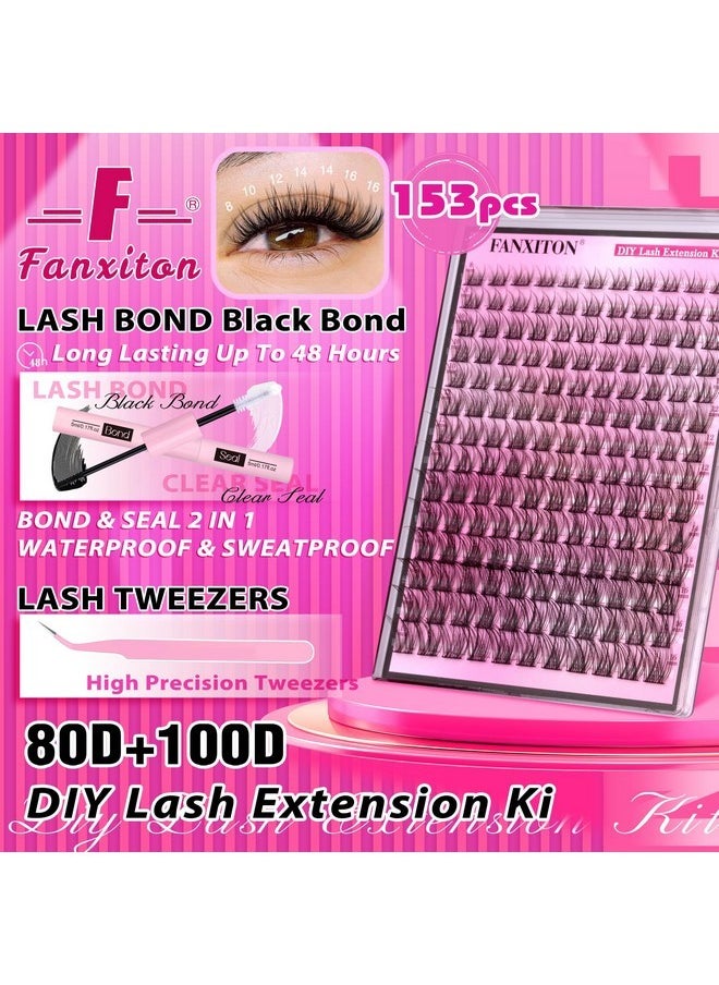 Diy Lash Extension Kit Natural Look Wispy Lash Clusters D Curl 154 Pcs Lashes Clusters 8-16 Mm Eyelash Extension Kit Lash Bond And Seal Lash Tweezers Individual Lashes Lash Cluster Kit For Beginners