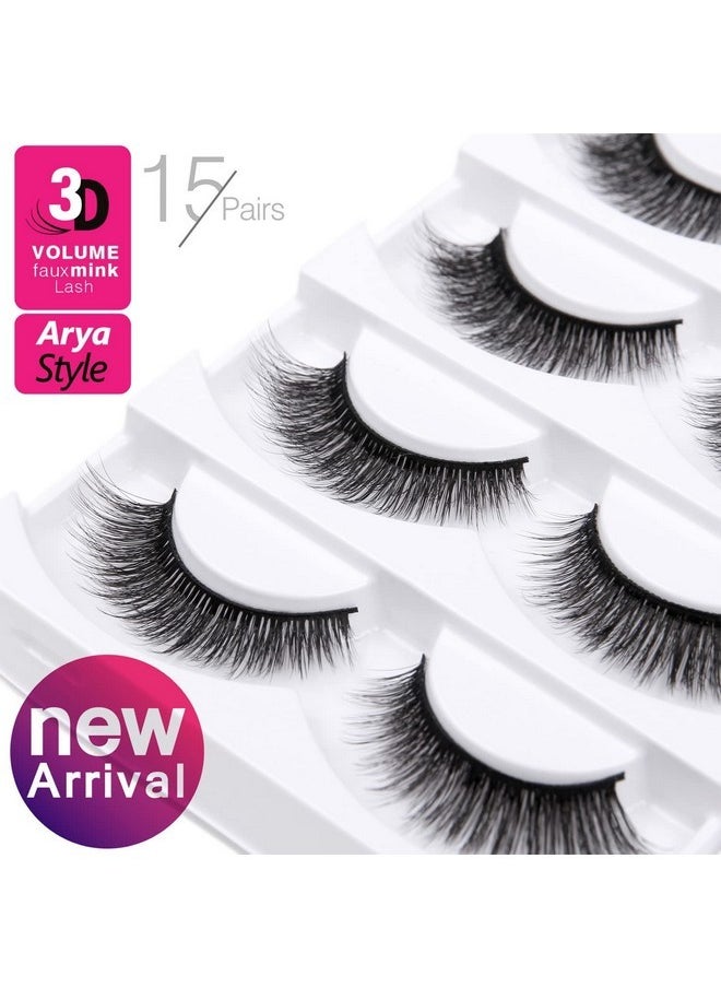 Eyelashes - Eliace Pretty Short Lashes Natural Look 3D Faux Mink Vegan Wispy Lashes Pack, Cat Eye Lashes Light & Comfortable, Mink Lashes Fluffy Strips For Small Eyes 15 Pairs (14 Mm) | Arya