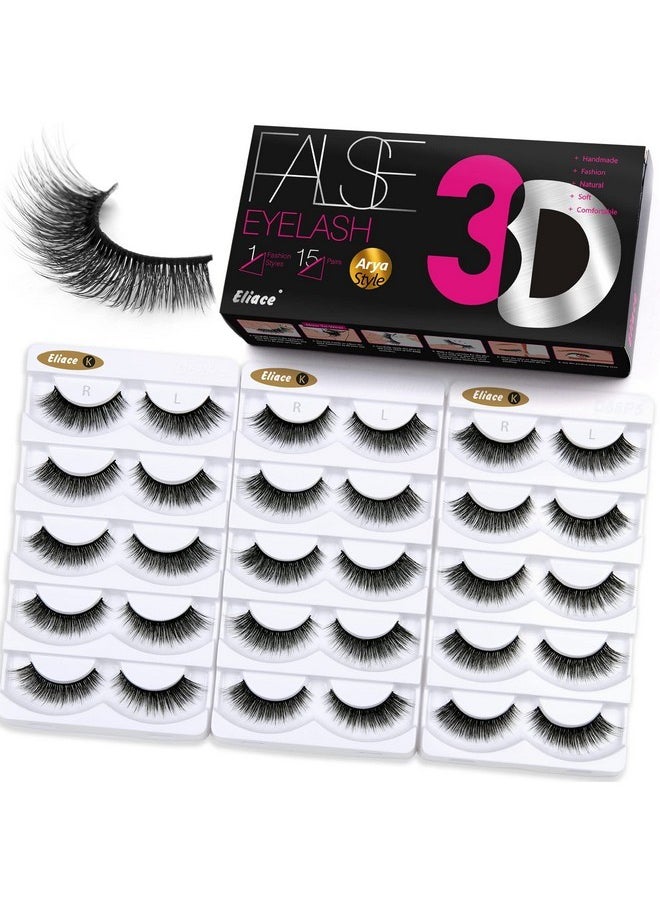 Eyelashes - Eliace Pretty Short Lashes Natural Look 3D Faux Mink Vegan Wispy Lashes Pack, Cat Eye Lashes Light & Comfortable, Mink Lashes Fluffy Strips For Small Eyes 15 Pairs (14 Mm) | Arya