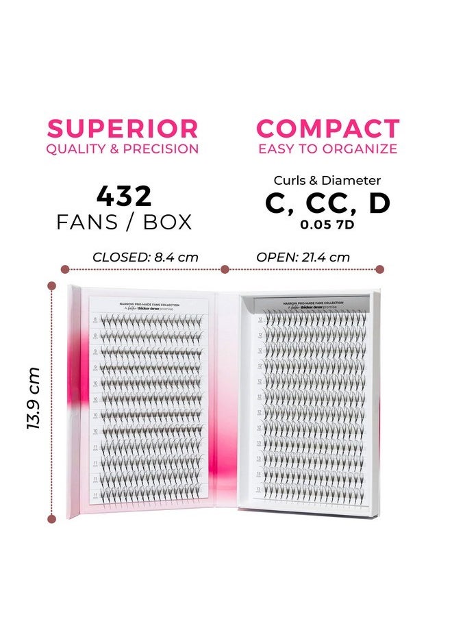 Lashfolio Double Spike Promade Fans | Handmade Volume Eyelashes | Multi Selections From 5D To 10D | C Cc D Curl | 0.03~0.07Mm | 8-13Mm Length | Long Lasting | Easy Application (7D-0.05 C 8-13Mm)