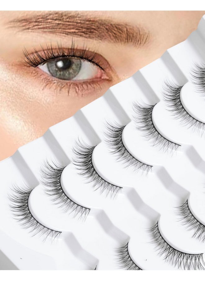 Natural Lashes Wispy Lashes Natural Look False Eyelashes Natural Flared Eyelashes False Eye Lashes Soft Fluffy Lashes 7 Pairs D11 Gradual-10Mm