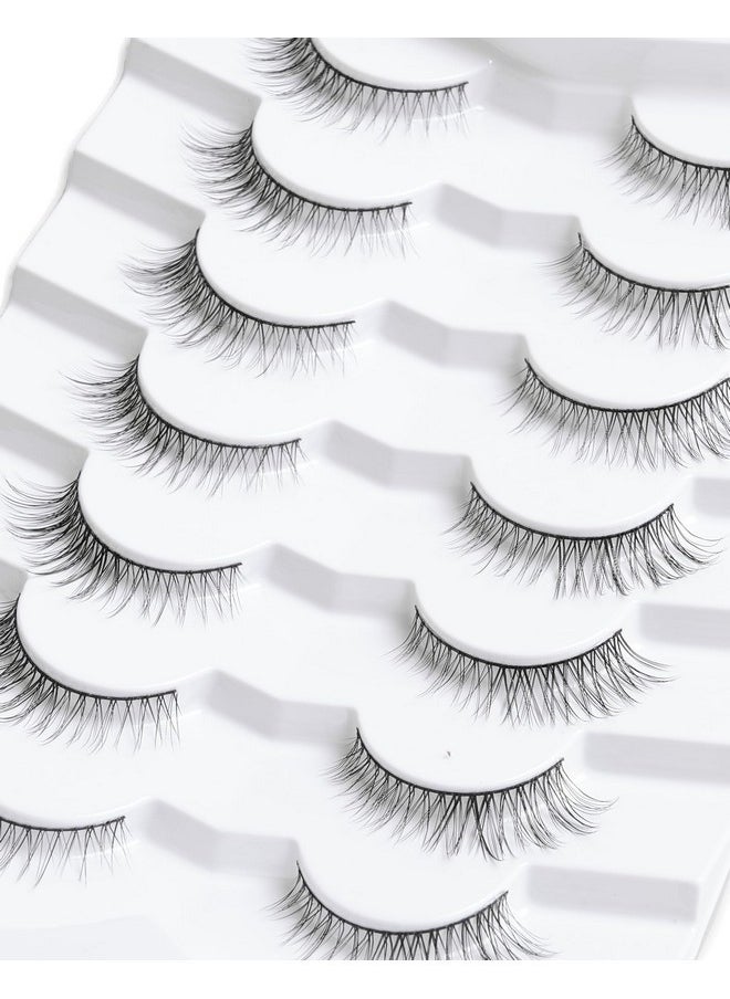 Natural Lashes Wispy Lashes Natural Look False Eyelashes Natural Flared Eyelashes False Eye Lashes Soft Fluffy Lashes 7 Pairs D11 Gradual-10Mm