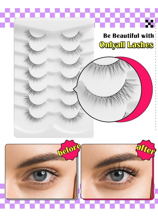 Natural Lashes Wispy Lashes Natural Look False Eyelashes Natural Flared Eyelashes False Eye Lashes Soft Fluffy Lashes 7 Pairs D11 Gradual-10Mm