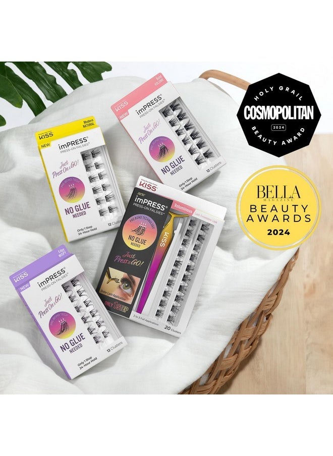 Press False Eyelashes, Lash Clusters, Falsies, Elegant Volume', 12Mm-14Mm, Includes 12 Pieces Of Pre-Bonded Lashes, Contact Lens Friendly, Easy To Apply, Reusable Strip Lashes