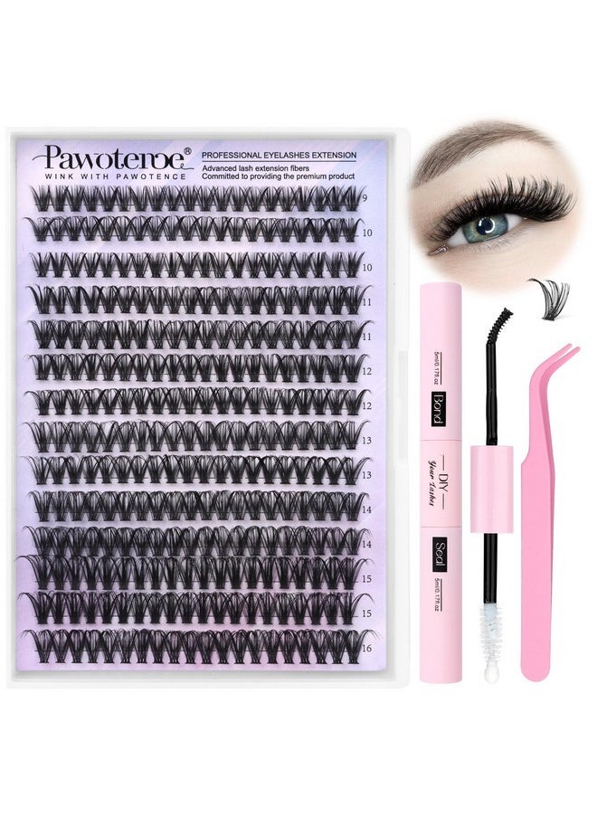 Lash Clusters Kit 40D Individual Lashes Extension Kit Diy 280Pcs 9-16Mm Cluster Eyelash Extension Kit With Lash Bond And Seal, Lash Tweezers For Self Use (40D, 0.07D, 9-16Mm, Kit)