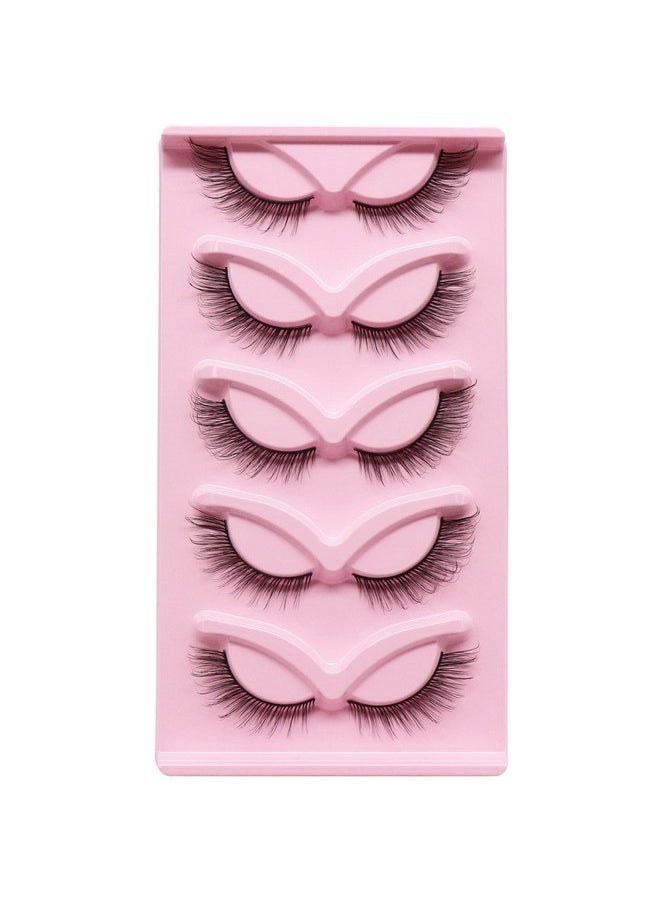 Fox Eye Lashes L Curl Fluffy False Eyelashes 5 Pairs Pack Cat Eye Lashes Wispy & Lightweight Fake Eyelashes For Doll Eye Makeup (Foxy 05)