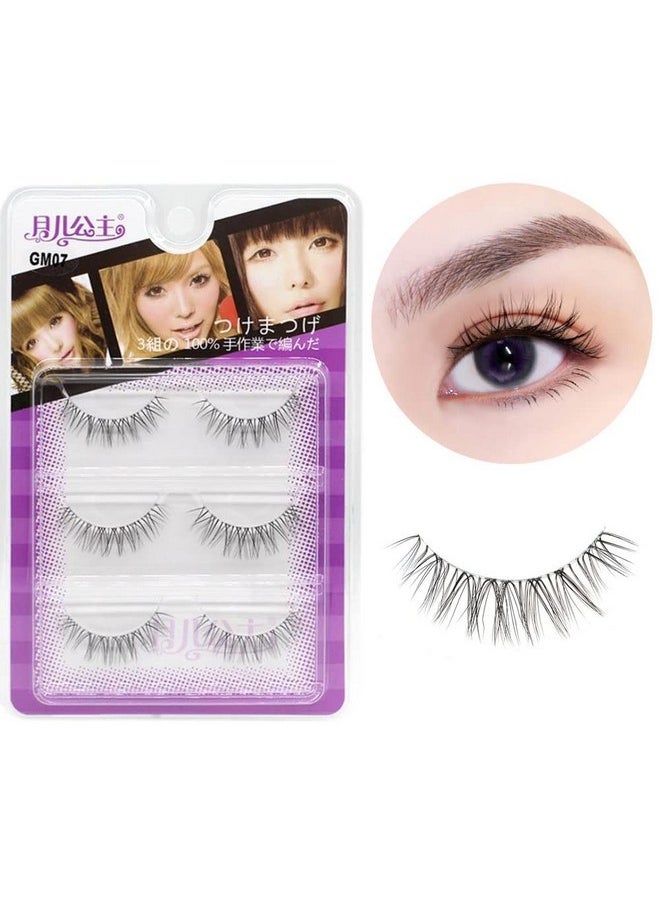 3 Pairs Fake Eyelashes Natural Look False Eye Lashes Daily Strip Cross Clear Band Lashes For Eye Makeup (Mjy-G07)