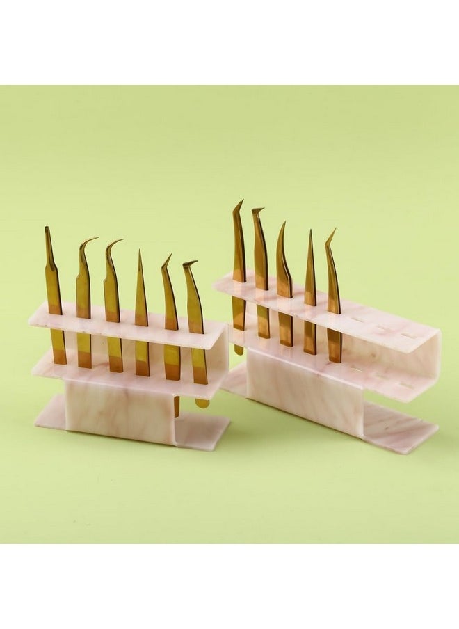 Acrylic Tweezers Holder, 8 Holes Tweezers Stand Display Organizer For Eyelash Extension Supplies Accessories Grafting Beauty Tools (8 Holes Marble Pink)