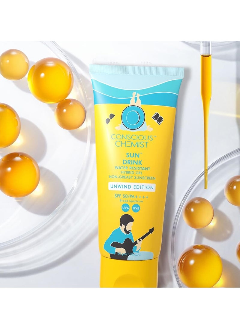 Conscious Chemist Sunscreen SPF 50 PA++++ | 50g | Sunscreen SPF 50 for Dry Skin, Sunscreen for Dry Skin, Hybrid Gel with Ceramides, UVA/UVB Protection, All Skin Types - Sun Drink (Unwind Edition)