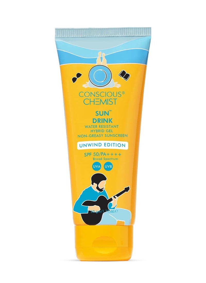 Conscious Chemist Sunscreen SPF 50 PA++++ | 50g | Sunscreen SPF 50 for Dry Skin, Sunscreen for Dry Skin, Hybrid Gel with Ceramides, UVA/UVB Protection, All Skin Types - Sun Drink (Unwind Edition)