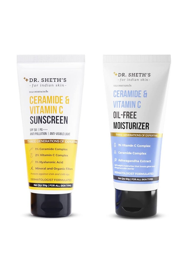 Dr. Sheth's Glow & Protect Duo | Lightweight Sunscreen & Oil-Free Moisturizer Combo | Normal to Combination Skin | 100g