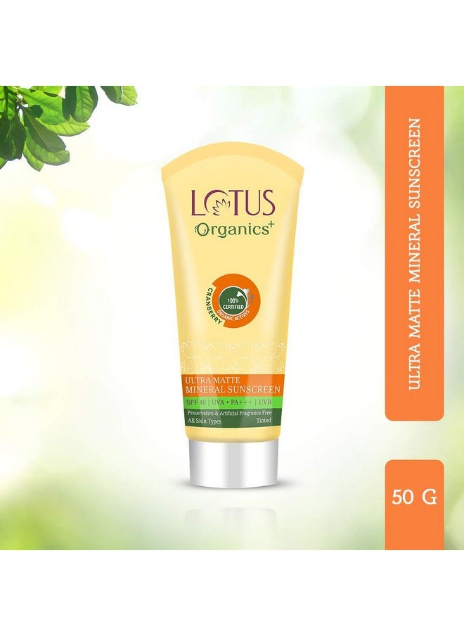 Ultra Matte Mineral Water Resistant And Sweat Resistant Sunscreen Cream - Spf 40 | Pa+++ (100G)