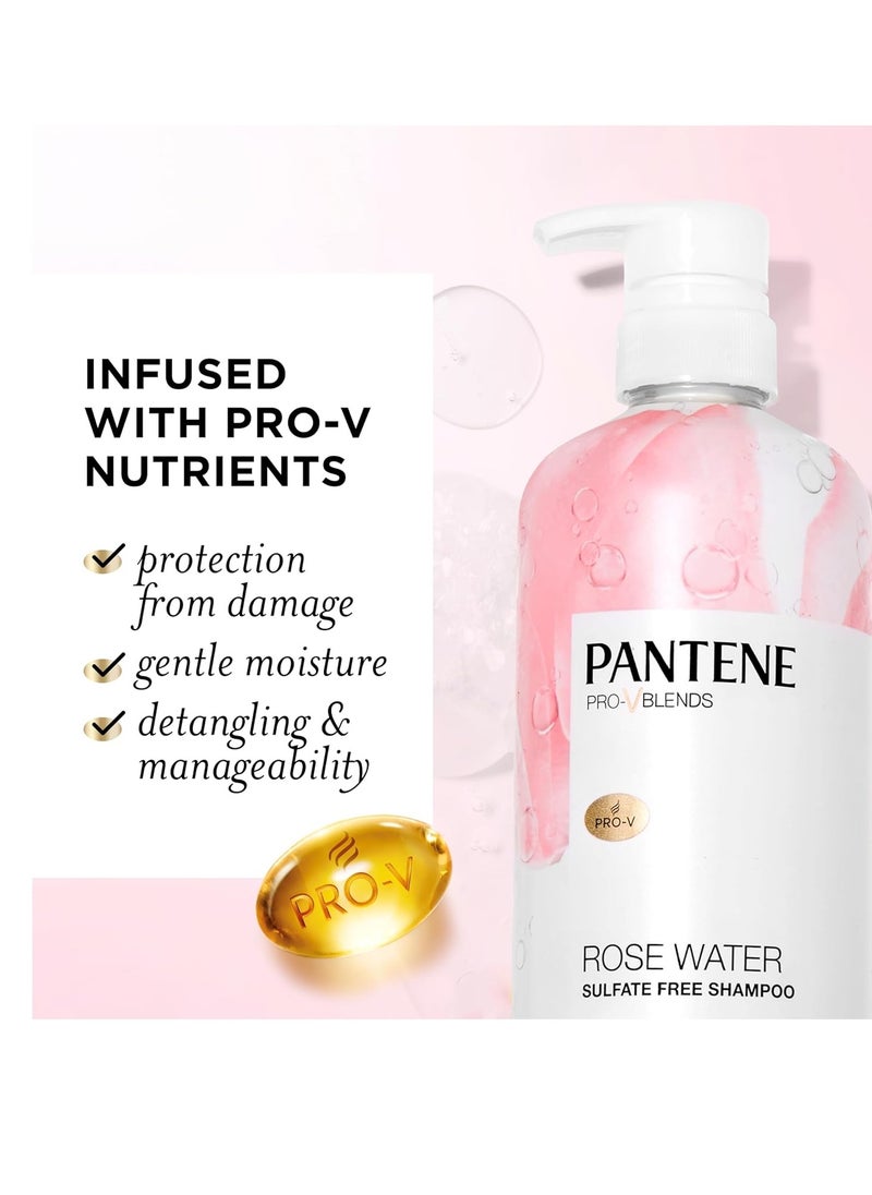 Pantene Sulfate Free Rose Water Shampoo, Soothes, Replenishes Hydration, Safe for Color Treated Hair, Nutrient Infused with Vitamin B5 and Antioxidants, Pro-V Blends, 30.0 oz