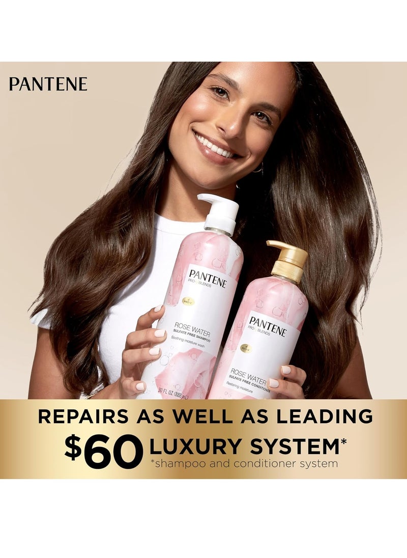 Pantene Sulfate Free Rose Water Shampoo, Soothes, Replenishes Hydration, Safe for Color Treated Hair, Nutrient Infused with Vitamin B5 and Antioxidants, Pro-V Blends, 30.0 oz