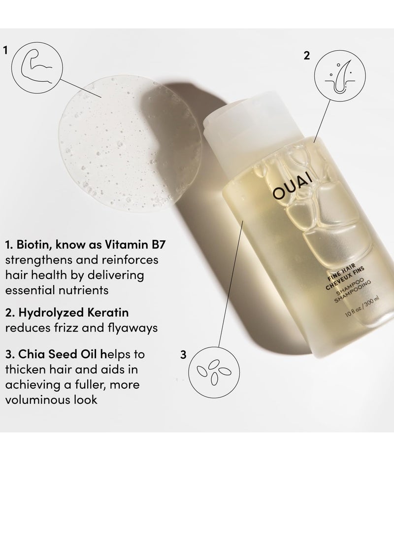 OUAI Fine Shampoo - Volumizing Shampoo with Strengthening Keratin, Biotin & Chia Seed Oil for Fine Hair - Delivers Clean, Weightless Body - Paraben, Phthalate & Sulfate Free Hair Care - 10 fl oz