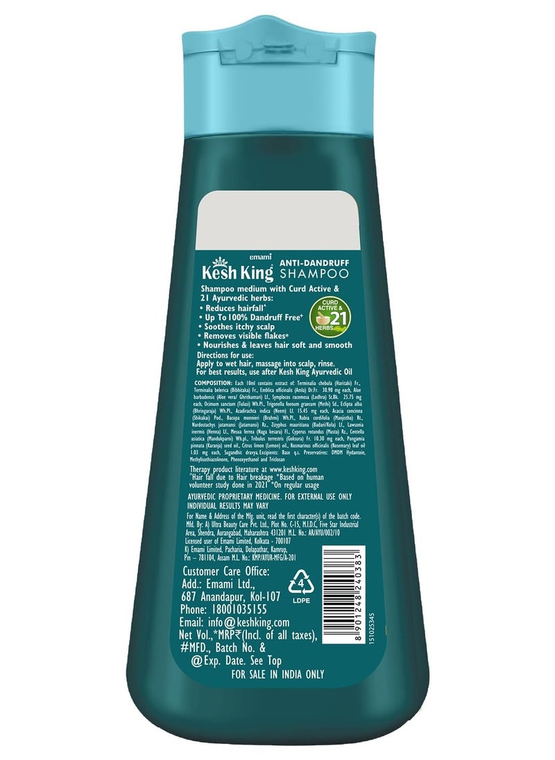 Kesh King Ayurvedic Anti-Dandruff Shampoo Up To 100% Dandruff Free, Reduces Hair Fall, 21 Natural Ingredients With The Goodness Of Curd, Lemon And Neem For Unisex, 340Ml