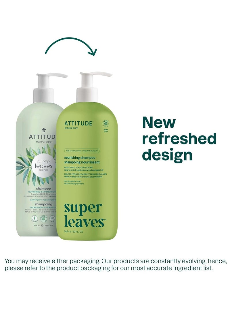 ATTITUDE Nourishing Hair Shampoo, EWG Verified, For Dry and Damaged Hair, Naturally Derived Ingredients, Vegan and Plant Based, Grapeseed Oil and Olive Leaves, 32 Fl Oz