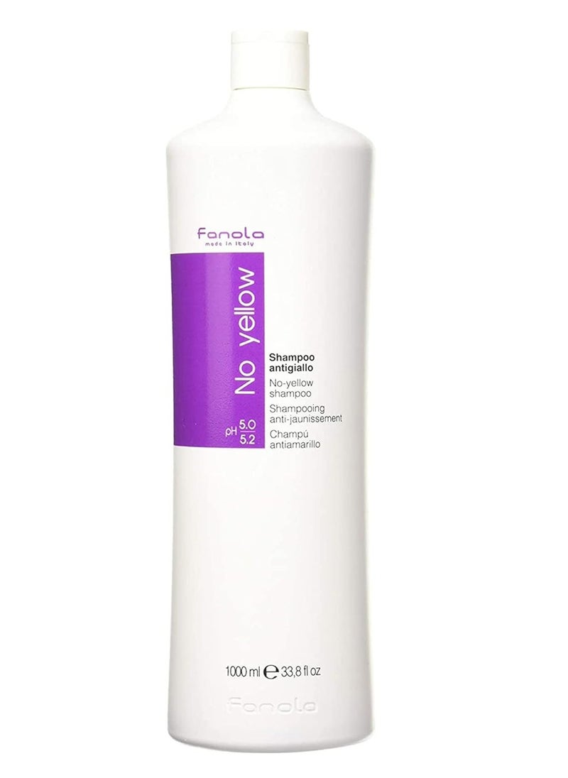 Fanola No Yellow Shampoo With Purple Violet Pigments To Eliminate Unwanted Yellow Tones & Brassiness In Platinum, Light Blonde, Gray, Bleached, or Highlighted Hair 1000ml