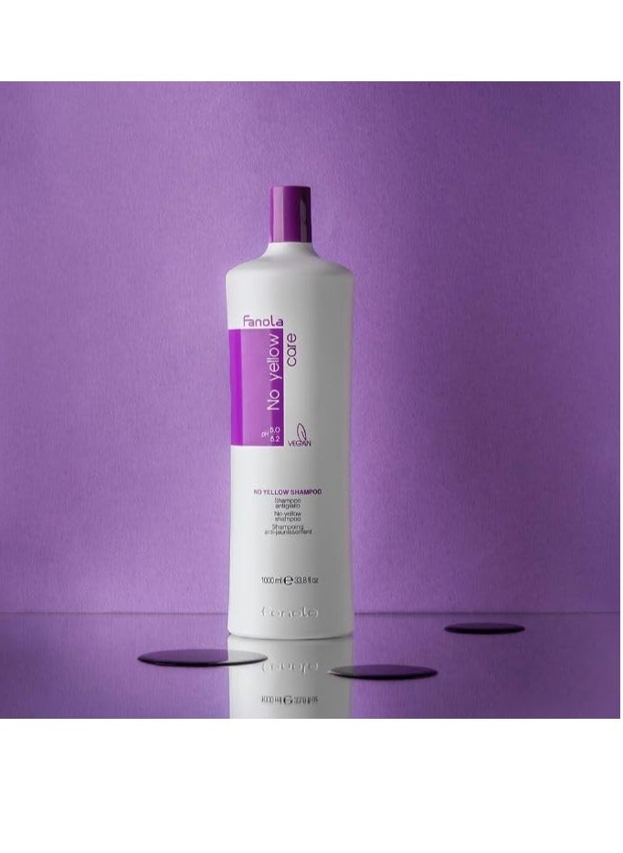 Fanola No Yellow Shampoo With Purple Violet Pigments To Eliminate Unwanted Yellow Tones & Brassiness In Platinum, Light Blonde, Gray, Bleached, or Highlighted Hair 1000ml