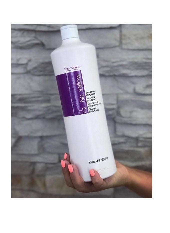 Fanola No Yellow Shampoo With Purple Violet Pigments To Eliminate Unwanted Yellow Tones & Brassiness In Platinum, Light Blonde, Gray, Bleached, or Highlighted Hair 1000ml