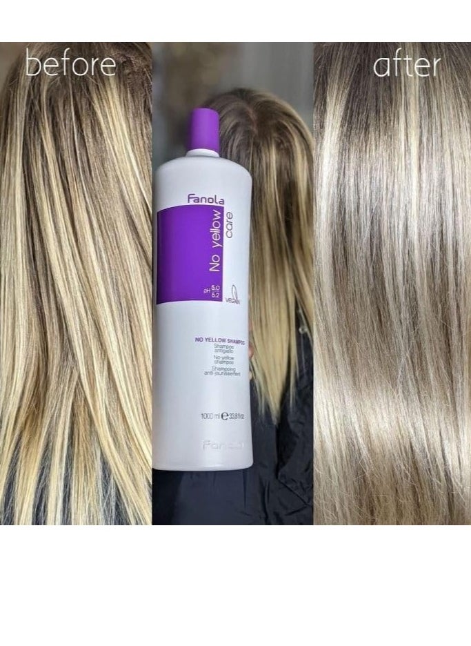 Fanola No Yellow Shampoo With Purple Violet Pigments To Eliminate Unwanted Yellow Tones & Brassiness In Platinum, Light Blonde, Gray, Bleached, or Highlighted Hair 1000ml