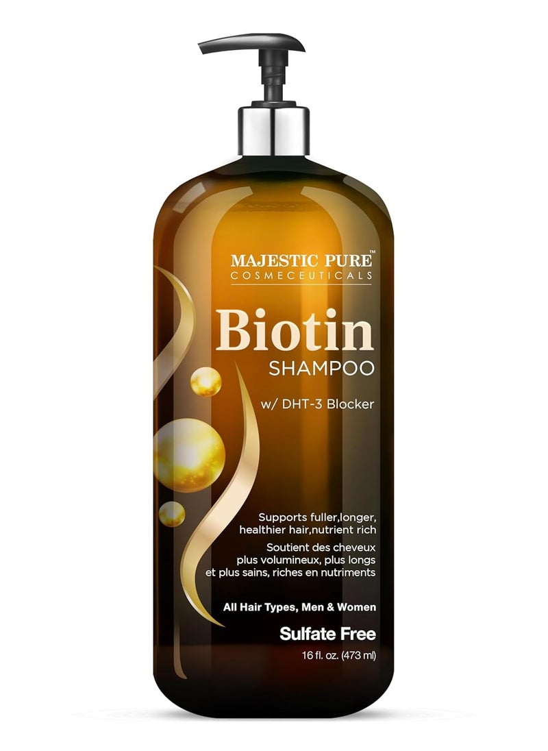 MAJESTIC PURE Biotin Shampoo for Hair Growth - Volumizing Shampoo for Hair Loss - with DHT-3 Blocker - Hydrating & Nourishing - Sulfate Free, for Men & Women - Thin Hair Shampoo - 16 fl oz
