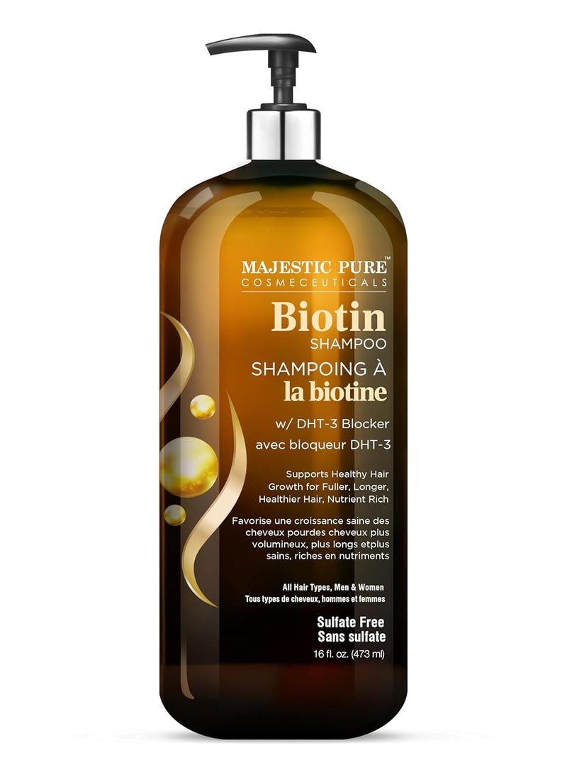 MAJESTIC PURE Biotin Shampoo for Hair Growth - Volumizing Shampoo for Hair Loss - with DHT-3 Blocker - Hydrating & Nourishing - Sulfate Free, for Men & Women - Thin Hair Shampoo - 16 fl oz