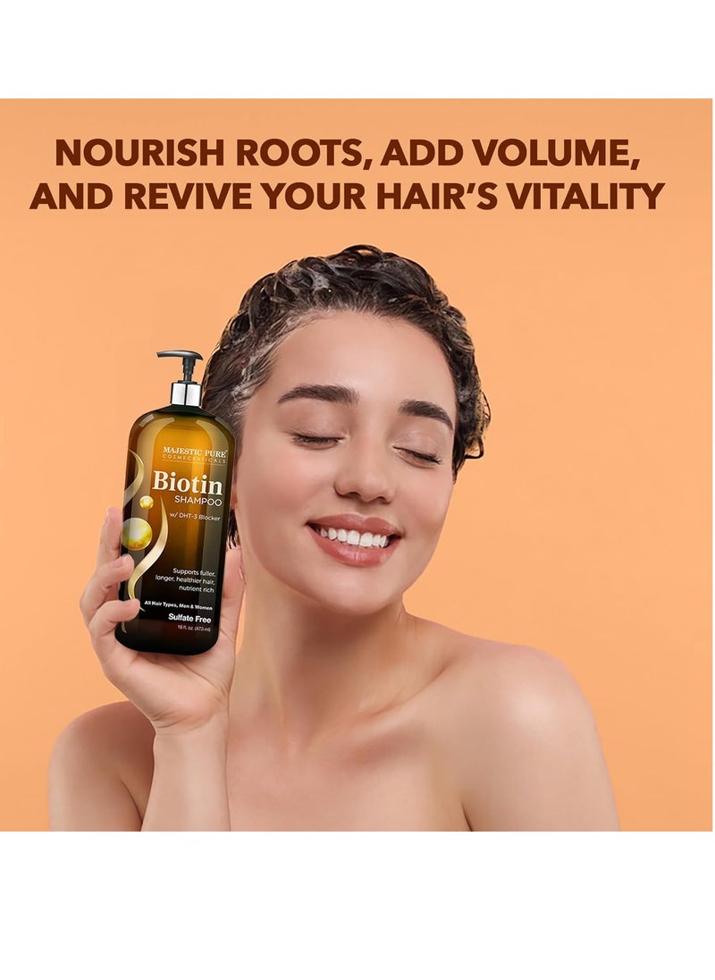 MAJESTIC PURE Biotin Shampoo for Hair Growth - Volumizing Shampoo for Hair Loss - with DHT-3 Blocker - Hydrating & Nourishing - Sulfate Free, for Men & Women - Thin Hair Shampoo - 16 fl oz
