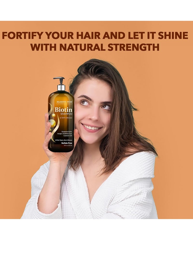 MAJESTIC PURE Biotin Shampoo for Hair Growth - Volumizing Shampoo for Hair Loss - with DHT-3 Blocker - Hydrating & Nourishing - Sulfate Free, for Men & Women - Thin Hair Shampoo - 16 fl oz