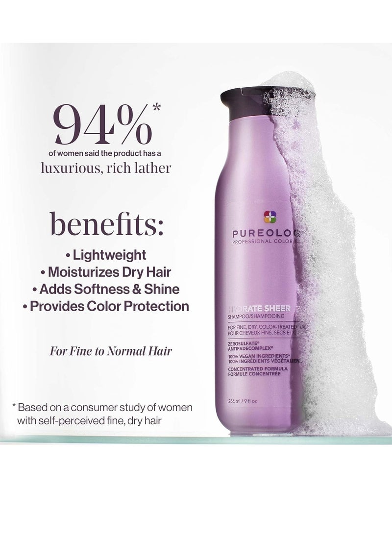 Pureology Hydrate Sheer Nourishing Shampoo | For Fine, Dry Color Treated Hair | Sulfate-Free | Silicone-Free | Vegan