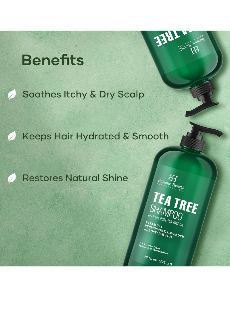 Botanic Hearth Tea Tree Shampoo, Vitamin C, Peppermint, Lavender and Rosemary Oil, Fights Dandruff and Dry Scalp, 16 fl oz
