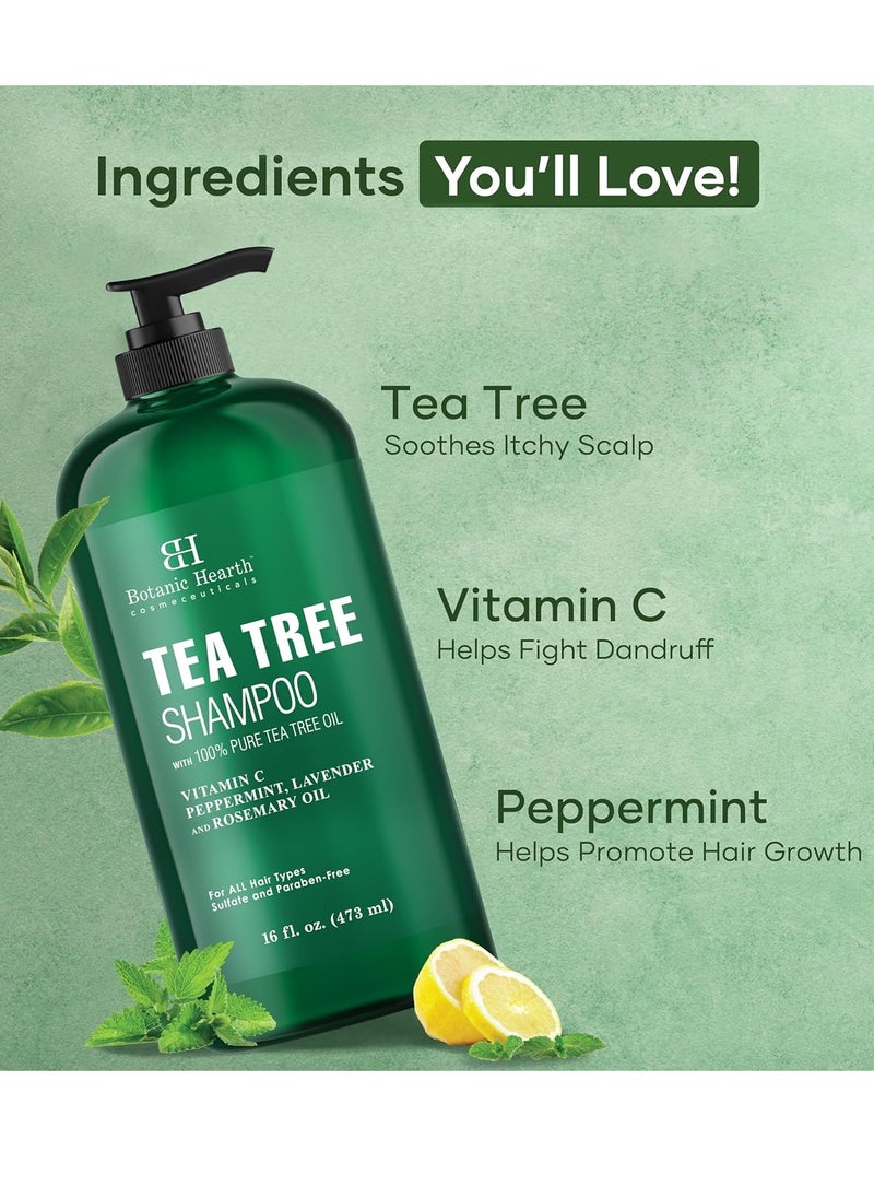 Botanic Hearth Tea Tree Shampoo, Vitamin C, Peppermint, Lavender and Rosemary Oil, Fights Dandruff and Dry Scalp, 16 fl oz