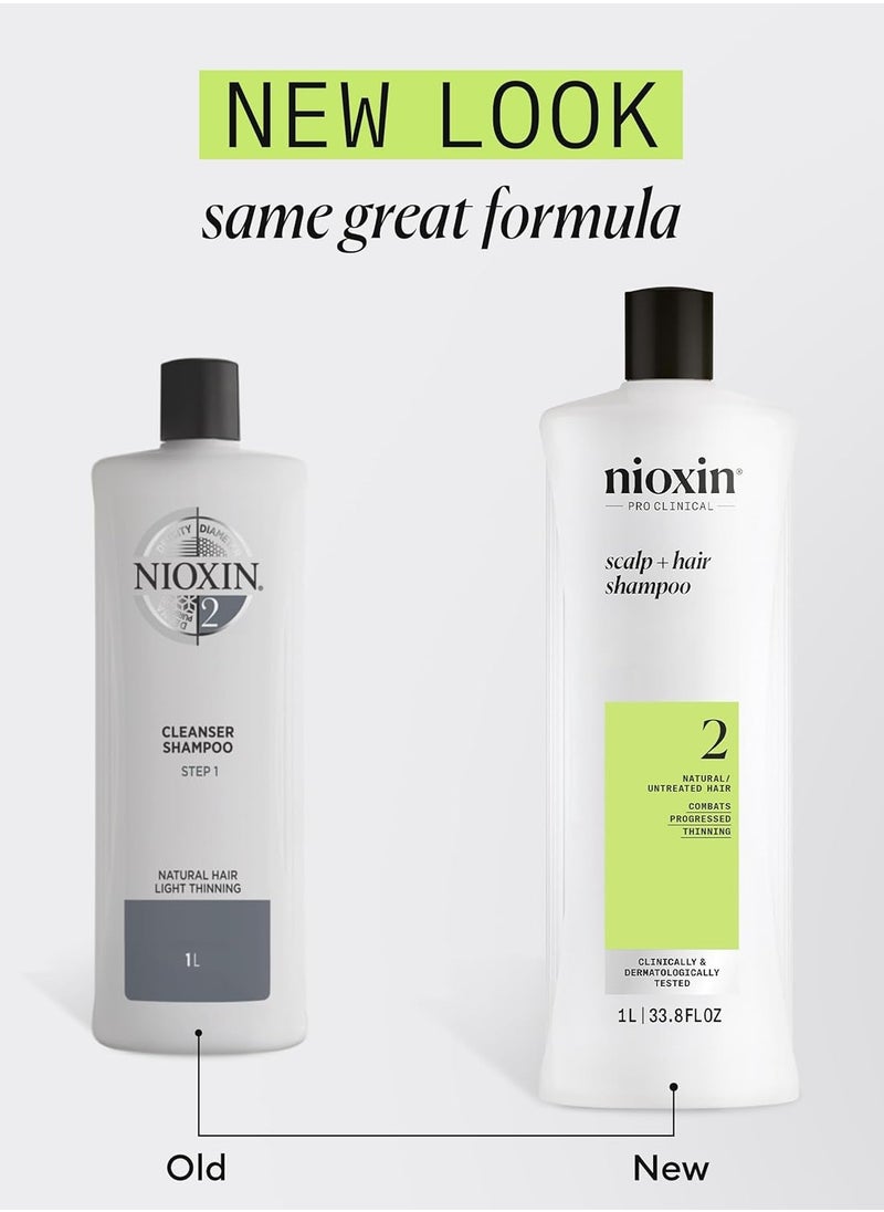 Nioxin Scalp + Hair Thickening System 2 Shampoo- For Natural or Untreated Hair with Progressed Thinning - With Niacinamide and Biotin