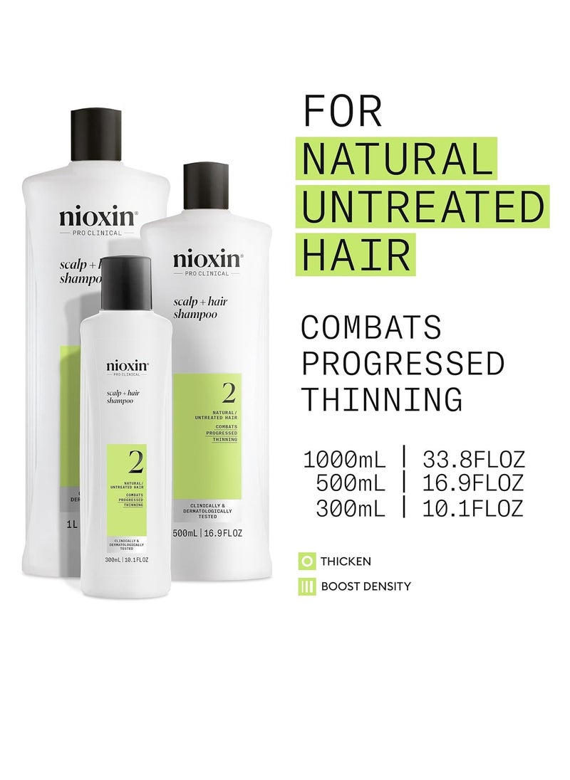 Nioxin Scalp + Hair Thickening System 2 Shampoo- For Natural or Untreated Hair with Progressed Thinning - With Niacinamide and Biotin