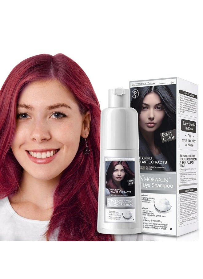 Red Hair Dye Shampoo 3 In 1 For Men And Women, Long Lasting Red Hair Shampoo For Gray Hair Coverage, Natural Plant Instant Hair Coloring Shampoo (Wine Red)