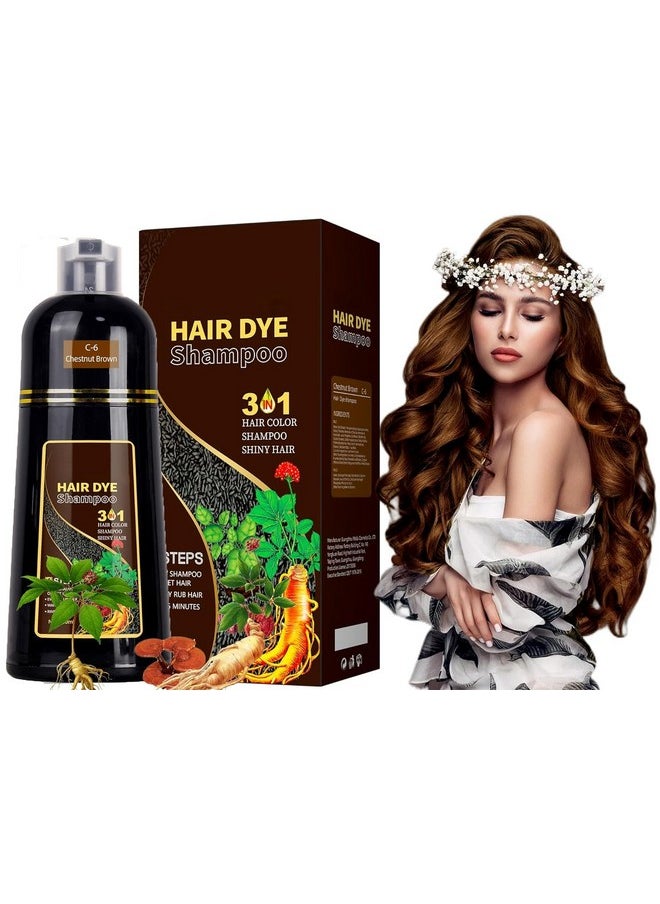 Hair Dye Shampoo 3 In 1-Herbal Ingredients Instant Hair Color Shampoo-100% Grey Coverage Black Hair Dye For Women & Men Hair Dye Coloring In Minutes(17.6 Fl Oz) (Chestnut Brown(Light Brown))