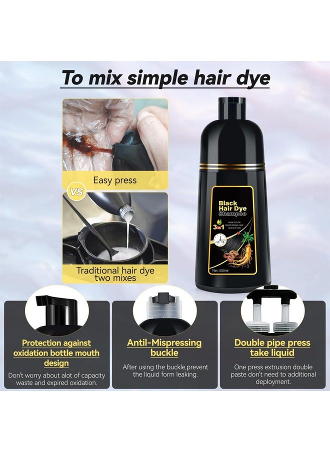 3 In 1 Hair Color Shampoo Dye For Women & Men Natural Herbal Plant Semi Permanent Grey Hair Cover Treated, 16.9 Fl Oz, Black