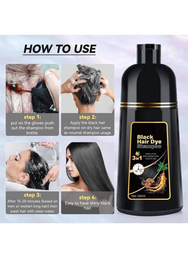 3 In 1 Hair Color Shampoo Dye For Women & Men Natural Herbal Plant Semi Permanent Grey Hair Cover Treated, 16.9 Fl Oz, Black