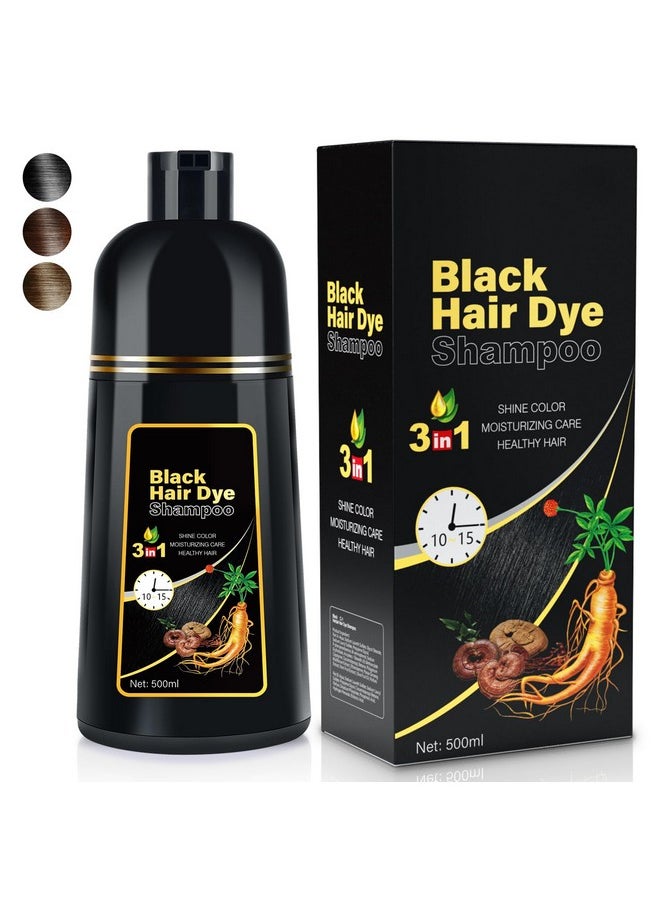 3 In 1 Hair Color Shampoo Dye For Women & Men Natural Herbal Plant Semi Permanent Grey Hair Cover Treated, 16.9 Fl Oz, Black