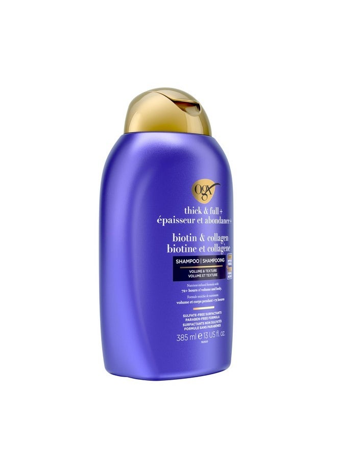 Thick & Full + Biotin & Collagen Volumizing Shampoo For Thin Hair, Thickening Shampoo With Vitamin B7 & Hydrolyzed Wheat Protein, Paraben-Free, Sulfate-Free Surfactants, 385Ml