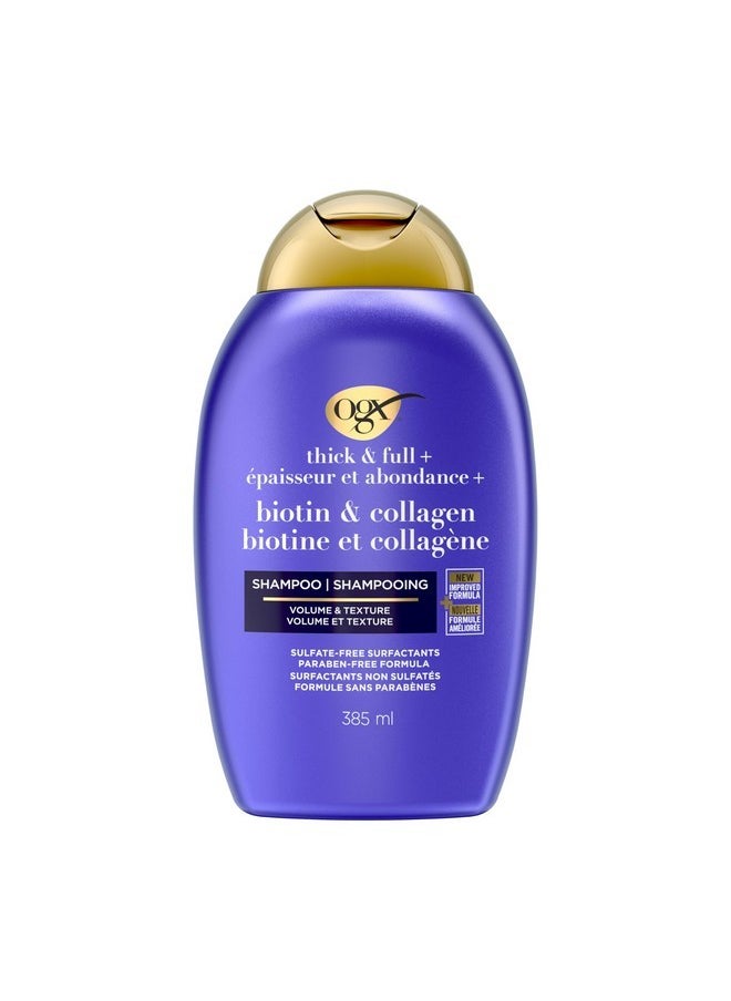 Thick & Full + Biotin & Collagen Volumizing Shampoo For Thin Hair, Thickening Shampoo With Vitamin B7 & Hydrolyzed Wheat Protein, Paraben-Free, Sulfate-Free Surfactants, 385Ml